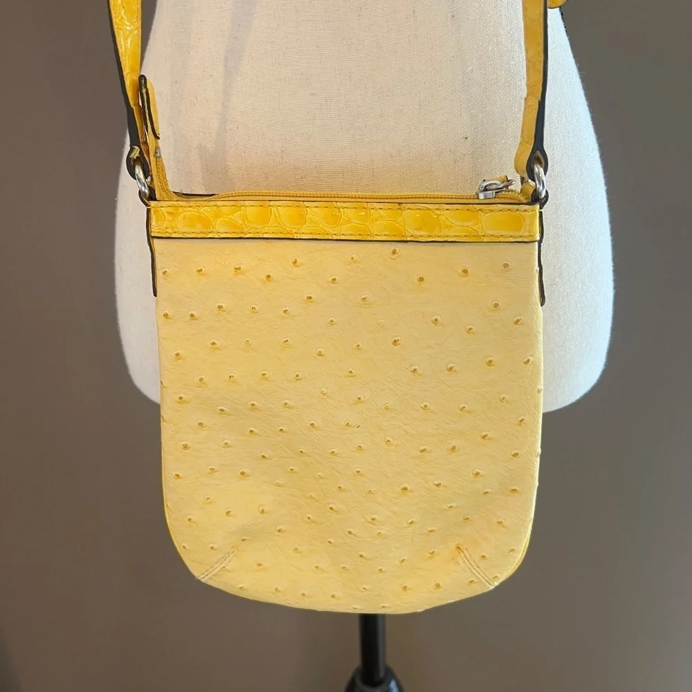 Guess Gold Yellow Crossbody Bag, Floral Print Inside, Silver G